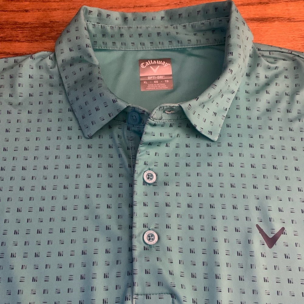 CALLAWAY SS 3 Button Printed Green Polyester Polo